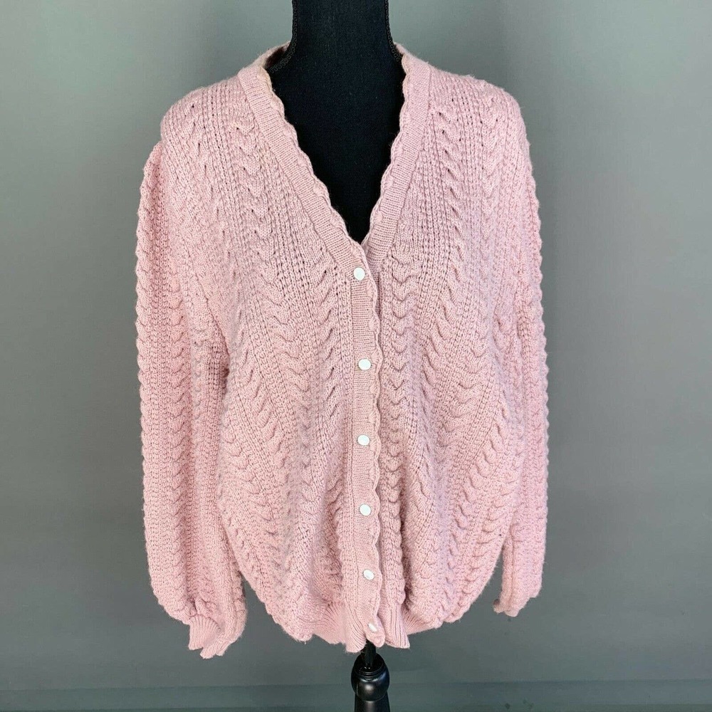 Vintage Tejidos Brenda Made in Guatemala Purple Chunky Knit Cardigan Sweater Lg